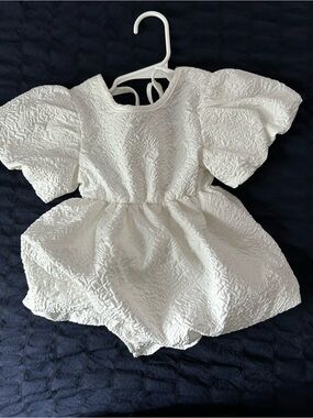 White Textured Puff-Sleeve Baby Romper